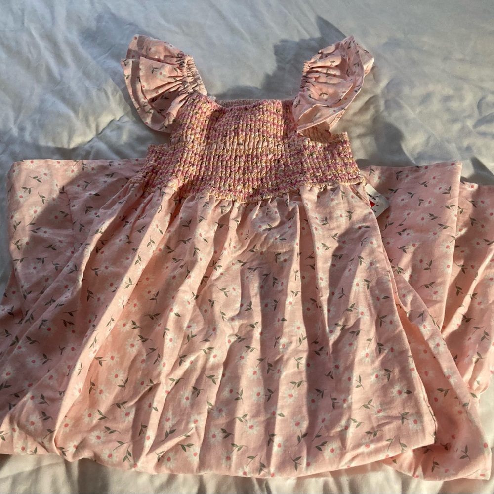 Peach Floral Smocked Dress - Picture 3 of 5